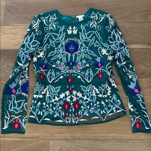 Sundance Green Embroidered Mesh Peplum Top